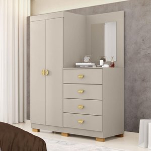 Cômoda Roupeiro com Espelho 2 Portas 4 Gavetas Cristal - Fendi