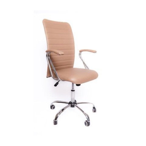 Cadeira Escritório Tela Luxo Creme- Base Cromada:branco