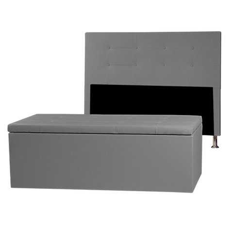 Kit Cabeceira e Calçadeira Baú Casal King 1,95m Berlim Material Sintético Cinza Dal Poz Estofados