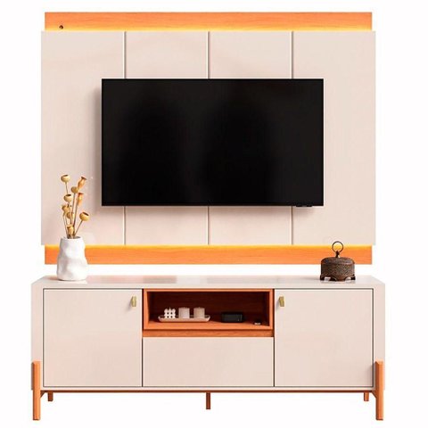 Rack Bancada com Painel para TV de até 75 100% MDF Holanda Jequitiba-Off White