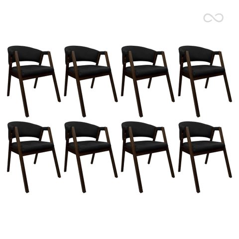 Kit 8 Cadeiras Estofadas para Mesa de Jantar Ravena em Madeira Capuccino Preto Ccs