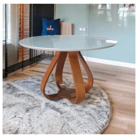 Mesa de Jantar Cebola Redonda 1,10 M Tampo Laqueado C/vidro Off White