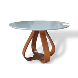 Mesa de Jantar Cebola Redonda 1,08 M Tampo Laqueado C/vidro Off White - 2