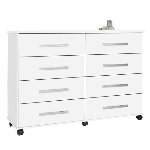 Cômoda 8 Gavetas Maggiore New Espresso Branco com Rodízio para Quarto