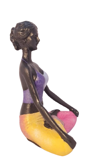 Bailarina Yoga Yogui Pernas Cruzadas Meditando Degradê Azul Roxo Rosa e Amarelo - Peça em Gesso - 4