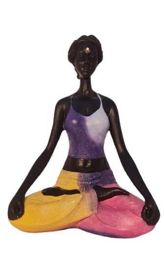 Bailarina Yoga Yogui Pernas Cruzadas Meditando Degradê Azul Roxo Rosa e Amarelo - Peça em Gesso