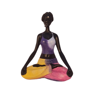 Bailarina Yoga Yogui Pernas Cruzadas Meditando Degradê Azul Roxo Rosa e Amarelo - Peça em Gesso