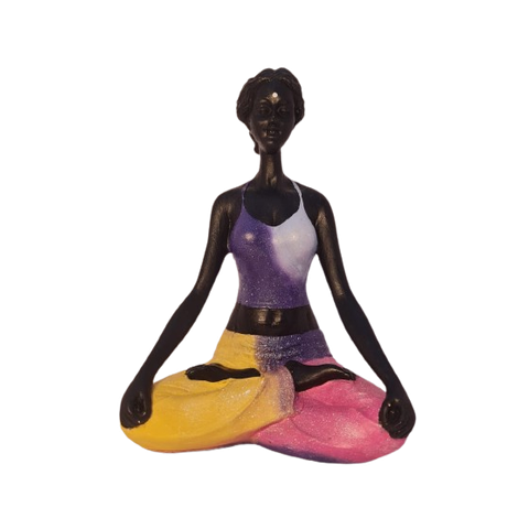 Bailarina Yoga Yogui Pernas Cruzadas Meditando Degradê Azul Roxo Rosa e Amarelo - Peça em Gesso