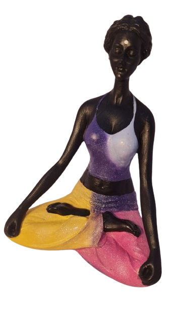 Bailarina Yoga Yogui Pernas Cruzadas Meditando Degradê Azul Roxo Rosa e Amarelo - Peça em Gesso - 2