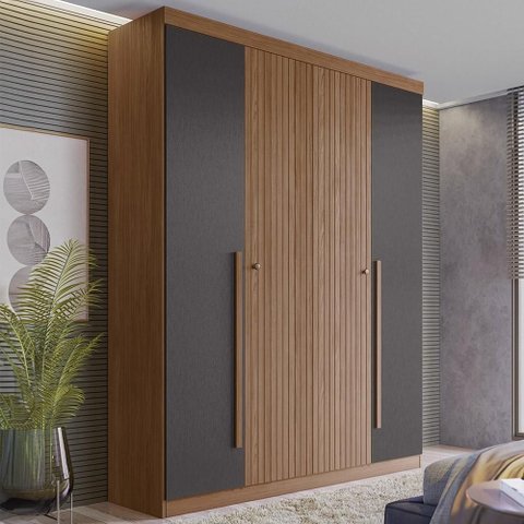 Guarda Roupa Solteiro 155cm 4 Portas 2 Gavetas Zain Jatobá/Grafite S01 - Mpozenato