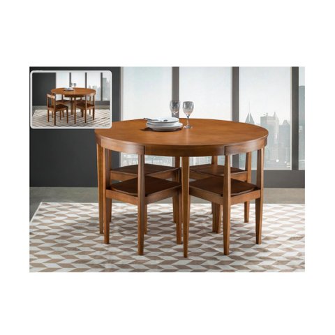 Sala de Jantar Mesa Compacta Redonda 1,35 X 1,35 - (04 Cadeiras) - Móveis de Gramado