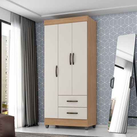 Guarda Roupa Nilo Solteiro 3 Portas Nature Off White