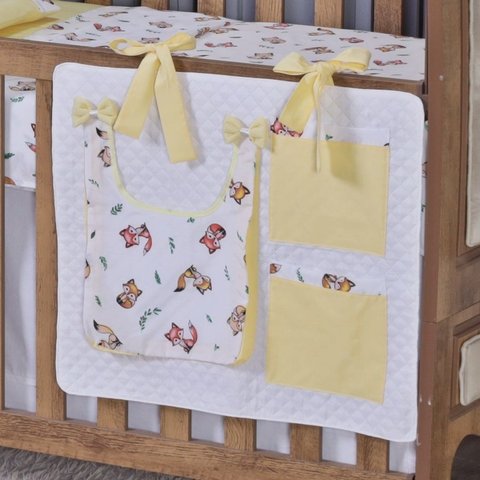 Porta Treco e Fralda Organizador Quarto de Bebê Menino Menina 1 Peça com Laço:raposa Amarelo