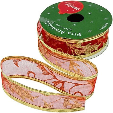 Rolos Fitas Aramada Ramos Natalino Gliter Kit 12pçs 2,5cm 3m