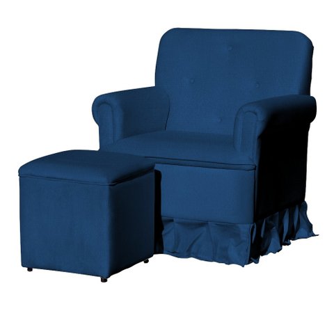 Poltrona Amamentação Balanço Para Quarto Com Puff Laura Suede Estopar Laura Mais Puff Suede Azul Mar