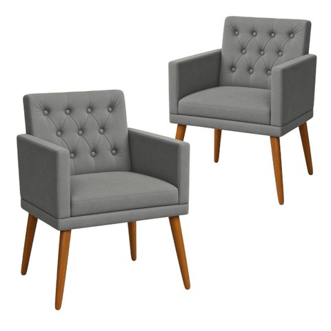 Kit Clássico 2 Poltronas Cadeira para Sala de Espera Resistente Recepção Pés de Madeira