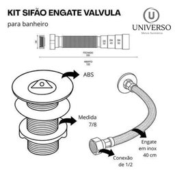 Sifão Sanfonado + Engate Flexível 40cm + Válvula Lavatório Cor Válvula Abs - 7