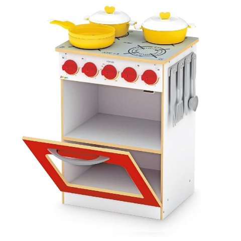 Fogao Infantil Madeira Forno Grande Cozinha Brinquedo MDF Super Chef Kit Completo Panelas Talheres C