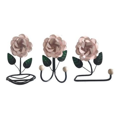 Kit 3 Peças para Banheiro com Flores em Ferro:rosa