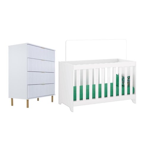 Berço Multifuncio 3x1+ Cômoda Ditália 4 Gavetas Bbi-51 Dm-239 Branco
