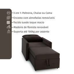 Poltrona Icaria 3 em 1 Poltrona Chaise Cama 85cm Marrom Estofama - 5