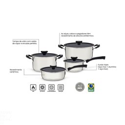 Jogo de Panelas Tramontina Solar Ceramic em Aço Inox Fundo Triplo com Revestimento Interno Cerâmico  - 4