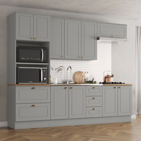 Cozinha Compacta 271,5cm 5 Peças 10 Portas 5 Gavetas Americana Henn