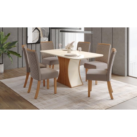Mesa de Jantar Luiza 160 C. Vidro 6 Cad. Malu Amendoa - Henn