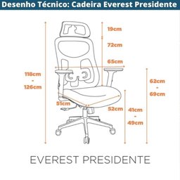 Cadeira Escritório Nr-17 Everest Presidente C- Braços Fratini Encosto Tela Gelo-cinza Base Rodí - 7