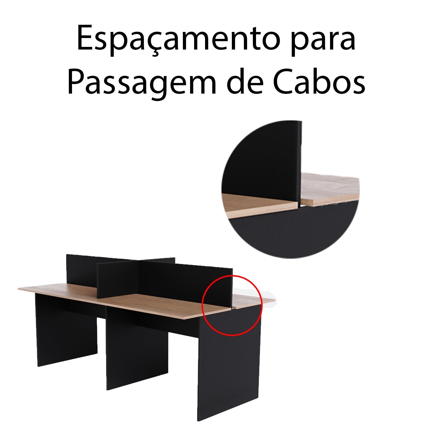 Bancada de trabalho 4 Lugares Cor:Freijo com Preto - 3