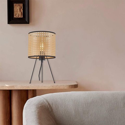 Luminária de Mesa Abajur Vime Sintético Rústico Artesanal