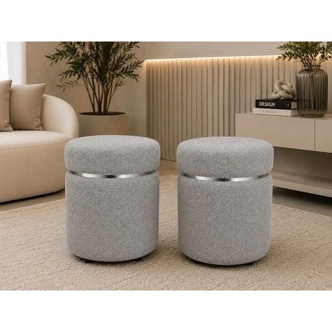 Kit de Puff Superior Cinta Prata, Cor Cinza Boucle - Let Móveis