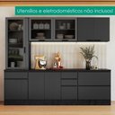 Ver imagem 2 de Cozinha Armário 5 Peças Cristaleira Balcão com Tampo 258 cm Etna Grafite Poliman