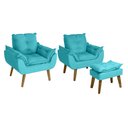 Ver imagem 1 de Kit 2 Poltronas Decorativas e Puff Opala Suede Azul Turquesa Smf Decor