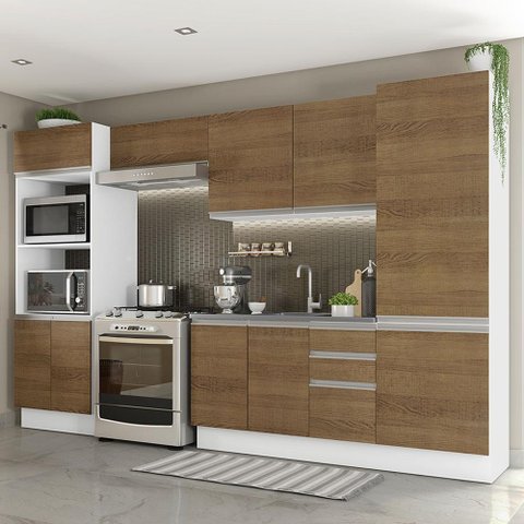 Armário de Cozinha Completa 100% MDF 330cm Rustic/Branco Acordes Madesa 02