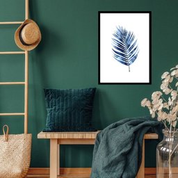 Quadro Folha Palmeira Azul - 60x48cm:madeira Preta - 2