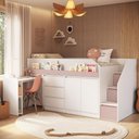Ver imagem 1 de Cama Infanto Juvenil com Escrivaninha e Balcão Branco e Rosa Completa Móveis