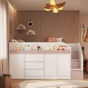 Ver imagem 2 de Cama Infanto Juvenil com Escrivaninha e Balcão Branco e Rosa Completa Móveis