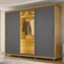 Ver imagem 1 de Guarda-Roupa Casal 3 Portas de Correr 1 Porta com Vidro Reflecta com LED 5 Gavetas Portugal Cinza/Cinamomo/Grafite