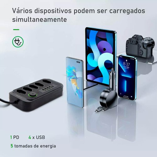 Filtro de Linha Multiuso B-max 5 Tomadas 5 Usb e Proteção - 6