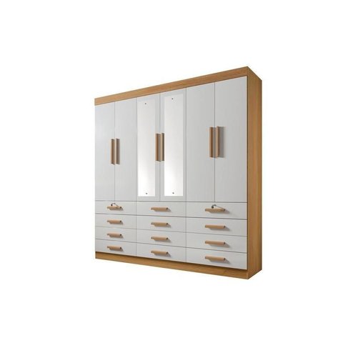 Guarda Roupa Mônaco 6 Pts com Espelho Castanho/linho - Ddoro