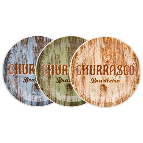 Conjunto Prato Churrasco Brasileiro Sortido 3 Peças