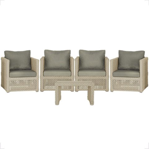 Mesa Centro e 4 Poltronas Madri Corda Náutica Estofado 8 Trama Original