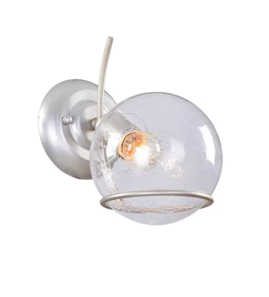 Arandela Sphere Ø16X20Cm Metal Prata Perolado Com Vidro Transparente 1 Lâmpada E27 Tupiara - 1