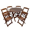 Ver imagem 6 de Mesa Dobrável de Madeira Redonda 90cm com 6 Cadeiras Imbuia - Cor: Marrom