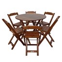 Ver imagem 1 de Mesa Dobrável de Madeira Redonda 90cm com 6 Cadeiras Imbuia - Cor: Marrom