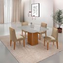 Ver imagem 1 de Mesa de Jantar Eloise 90cm Tampo Mdf Vidro Canto Copo com 4 Cadeiras Eloise Moderna Mobília