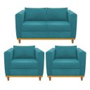 Ver imagem 1 de Kit Sofá 2 Lugares e 2 Poltronas Europa Suede Doce Sonho Móveis - Azul Turquesa