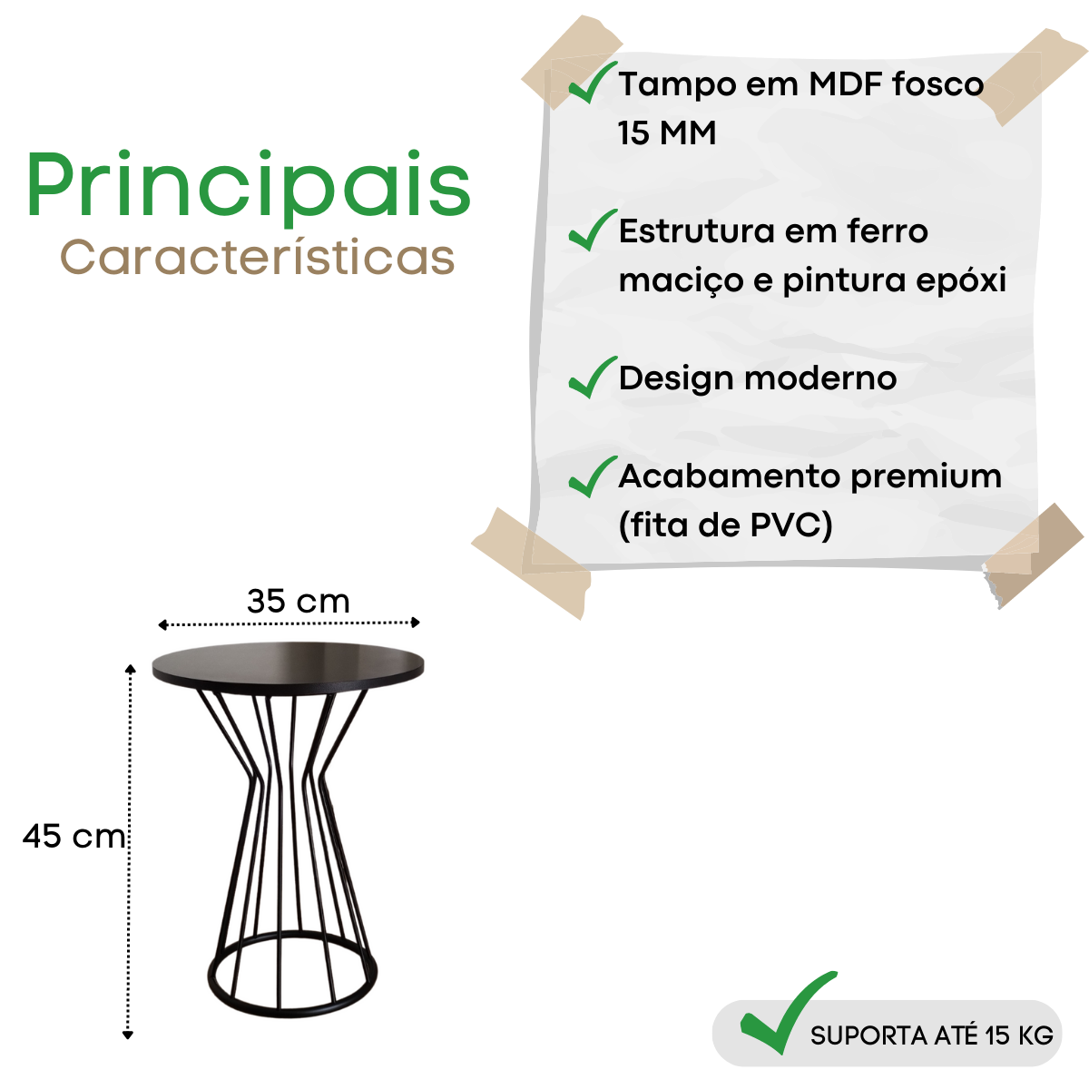 Mesa de Canto Lateral Redonda Apoio Cabeceira Base em Ferro Estilo Industrial Moderna - 2