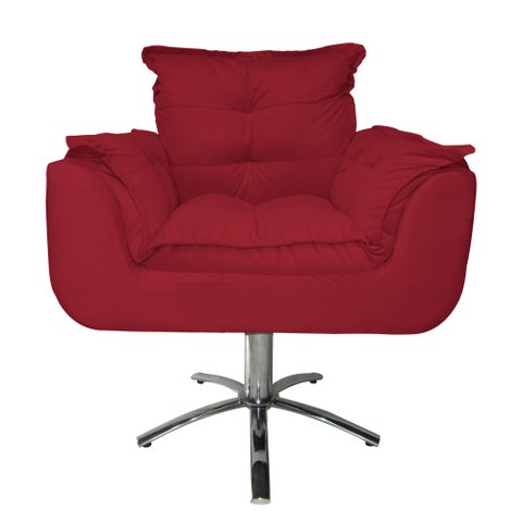 Poltrona Decorativa Opalla Pés Giratório Metal Suede Vermelho - DS Estofados